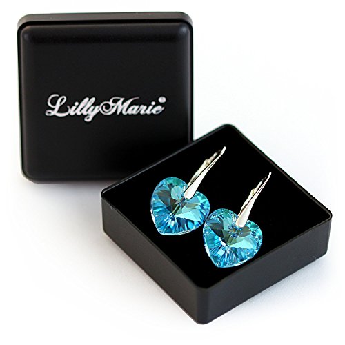 LillyMarie Damen-Ohrringe Silber 925, original blau Swarovski Elements, Herz, mit Schmuckbox -