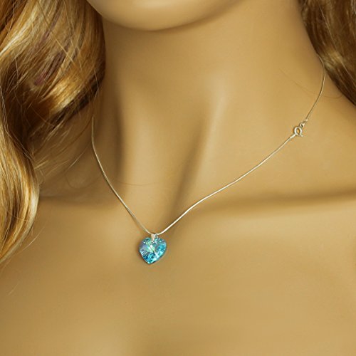 LillyMarie Silberkette aus 925 Silber mit original Swarovski Elements Herz Anhänger, blau, mit Schmucketui. Ideal als Geschenk für Frau oder Freundin -