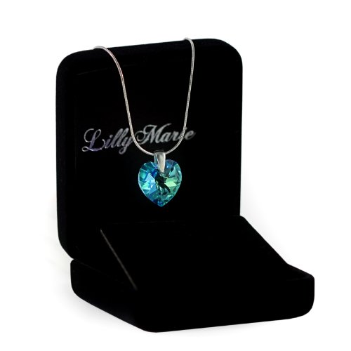 LillyMarie Silberkette aus 925 Silber mit original Swarovski Elements Herz Anhänger, blau, mit Schmucketui. Ideal als Geschenk für Frau oder Freundin -
