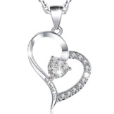MARENJA Kristall-Damen Kette mit Herz Anhänger Gravur"Ich liebe Dich"mit Konservierte Rose und Schmucketui -