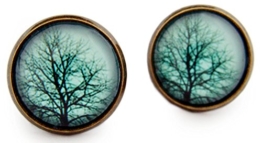 Miss Lovie Damen Ohrstecker Blätter Baum Ohrringe Tree Natur Cabochon 12mm Ohrschmuck (Blau(Blue)) -