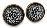 Miss Lovie Ohrstecker Vintage Blumen Ohrringe Flower Cabochon 12mm Ohrschmuck (Schwarz(Black)) -