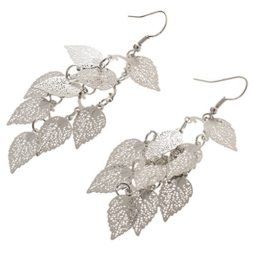 Mode Quasten Hohle Blätter Baumeln Ohrringe Ohrhaken Frauen Schmuck Silber -