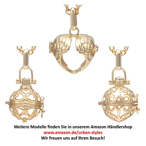 Morella Damen Schutzengel Halskette Edelstahl 70 cm mit Anhänger Engelsflügel und Klangkugel Zirkonia türkis Ø 16 mm in Schmuckbeutel -