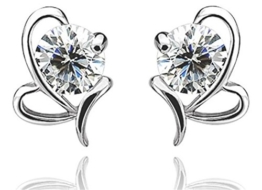 Ohrstecker Damen mädchen 925er Sterling Sliber Glitter Zirkonia Hohle Bogen Nette Ohrringe -