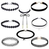 OverDose Damen 8 Stück Choker Halskette Set Stretch Samt Classic Gothic Tattoo Spitze Choker -