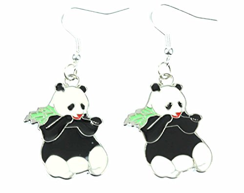 Panda Ohrringe Pandaohrringe Miniblings Pandabär Bambus Bär flach Zoo emailliert -