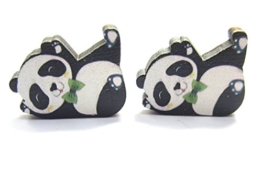 Pandabär Ohrstecker Ohrringe 10mm Holz Panda -