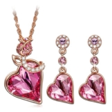 Pauline & Morgen "Rose Herz" Damen Schmuckset SWAROVSKI ELEMENTS Kristall Rot Schmuck Kette Ohrringe Geburtstagsgeschenk Weihnachtsgeschenke Muttertag Valentinstag geschenke fur frauen zum geburtstag -