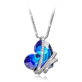 Pauline & Morgen "Venedig Liebe" Kette Damen-Halskette mit Anhänger Herz SWAROVSKI ELEMENTS Kristall Blau Schmuck Geburtstagsgeschenk weihnachtsgeschenke Muttertag Valentinstag geschenke für frauen -