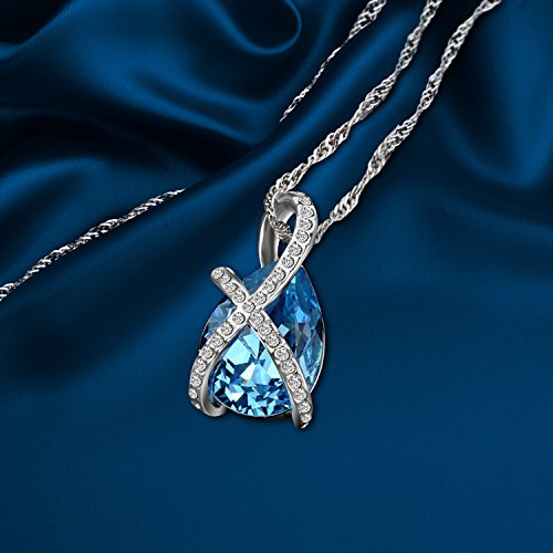 Pealrich Kristall Halskette, Damen Kette mit Swarovski Elements, Tropfen Anhänger, mit Etui Schmuck 18,5'' (Blau) -