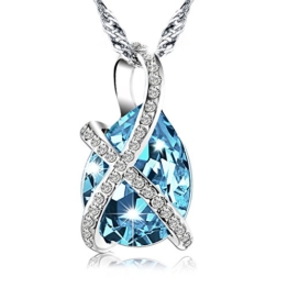 Pealrich Kristall Halskette, Damen Kette mit Swarovski Elements, Tropfen Anhänger, mit Etui Schmuck 18,5'' (Blau) -