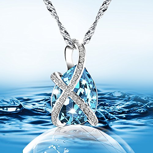 Pealrich Kristall Halskette, Damen Kette mit Swarovski Elements, Tropfen Anhänger, mit Etui Schmuck 18,5'' (Blau) -