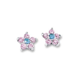 Prinzessin Lillifee Kinder-Ohrstecker Mädchen Blüte Blume 925 Sterling Silber Zirkonia rosa türkis 5 mm -