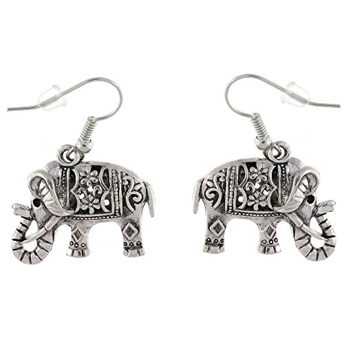 Silber mit 2-seitigem detaillierte Indischer Elefant, Ohrringe -
