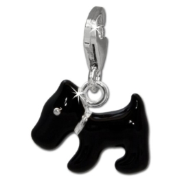 SilberDream Charm Hund schwarz 925 Sterling Silber Charms Anhänger für Armband Kette Ohrring FC830S -