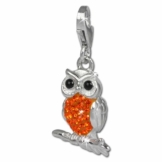 SilberDream Glitzer Charm Eule - Uhu orange Zirkonia Kristalle Anhänger 925 Silber für Bettelarmbänder Kette Ohrring GSC505O -