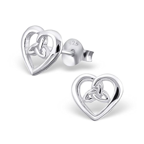SILV Herz Ohrstecker Keltischer Knoten Symbol 7x7mm - 925 Sterling Silber Damen Ohrringe Herz Stecker #SV-134 -