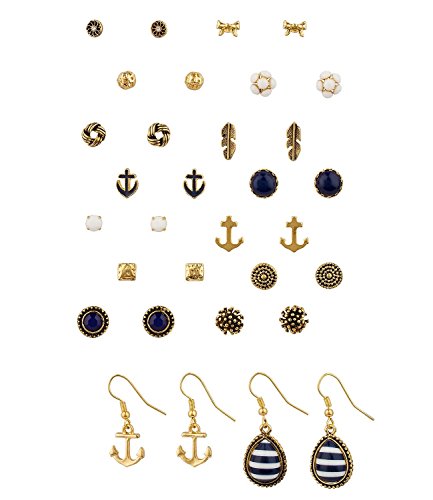 SIX „Marine“ 16 Ohrstecker, Damen Ohrringe, earrings in einem Set, maritim, gold, blau, weiß, Anker (459-020) -