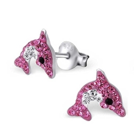 SL-Collection Ohrringe Kinderohrringe Delfin Kristalle in zwei Farben 925 Silber , Farbe:Pink -