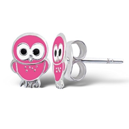 SL-Silver Kinderohrringe kleine Eule Uhu 925 Silber in Geschenkbox (Pink) -