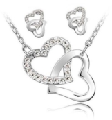 Swarovski Elements Set zwei Halskette und Ohrringe White Crystal verflochtene Herzen -