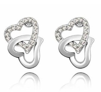 Swarovski Elements Set zwei Halskette und Ohrringe White Crystal verflochtene Herzen -