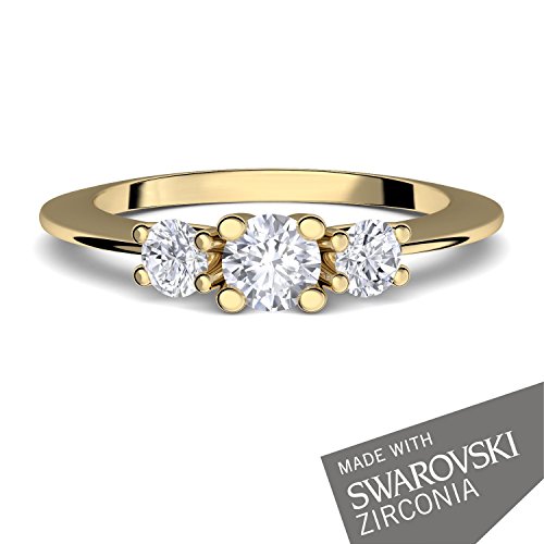 SWAROVSKI Ring Verlobungsringe Gold (Silber 925 hochwertig vergoldet) Vorsteckring Zirkonia Stein + GRATIS Luxusetui + für Damen Heiratsantrag Goldring Gelbgold wie Diamantring FF588 VGGGZIFA -