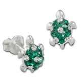 Tee-Wee Kinder Ohrring Schildkröte Zirkonia grün/weiß 925 Sterling Silber Kinderohrstecker Glitzer Kinderschmuck SDO8006G -