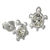 Tee-Wee Kinder Ohrring Schildkröte Zirkonia weiß 925 Sterling Silber Kinderohrstecker Glitzer Kinderschmuck SDO8006W -