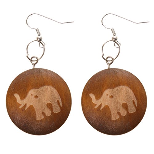 Tier Elefant Zeichen Holz Tropfen Baumeln Ohrringe Haken Farbe DIY Schmuck 32mm -