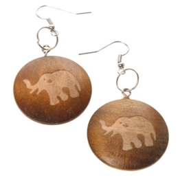 Tier Elefant Zeichen Holz Tropfen Baumeln Ohrringe Haken Farbe DIY Schmuck 32mm -