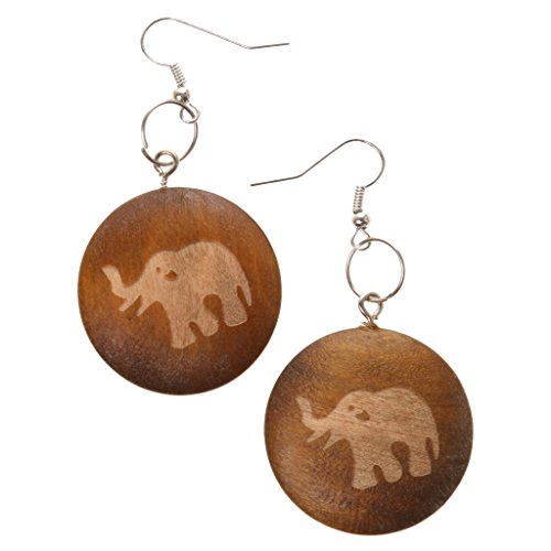 Tier Elefant Zeichen Holz Tropfen Baumeln Ohrringe Haken Farbe DIY Schmuck 32mm -