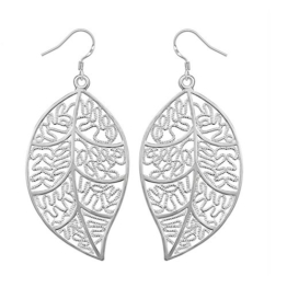 TOOGOO(R) Der neuen Frauen eleganten Schmuck-Blatt-Form Versilbert Haken baumeln lang Ohrringe -