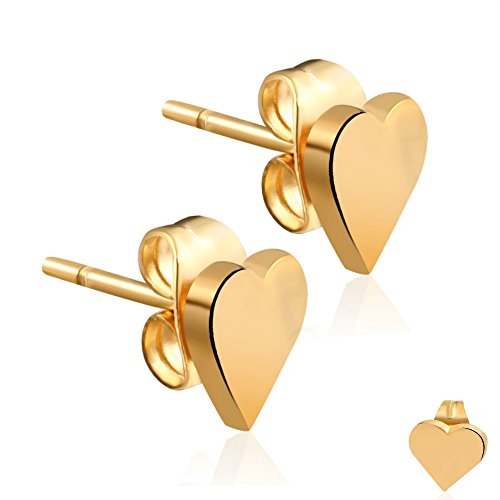 Treuheld® | Goldene Herzen Ohrstecker - Herz aus Gold - Edelstahl Gold Ohrringe mit Liebe -