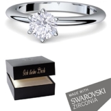 Verlobungsringe Silber 925 *** SWAROVSKI Ring Damenring Schmuck Zirkonia Stein mit GRAVUR LUXUSETUI für Damen Frauen Freundin Heiratsantrag Silberring Solitär Diamant - AM195 SS925ZIFA -