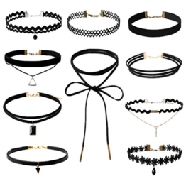 Wenseny 10 Stück Damen Hoker Halskette Velvet Spitze Choker Halsketten Tattoo Punk Gothic Halsband, Schwarz Schwarz -