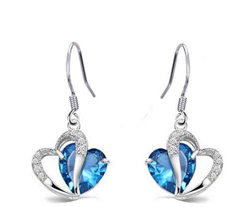 Wiftly Damen Schmuck Ohrringe Ohrhänger Herz Kristall Ohrschmuck (blau) -