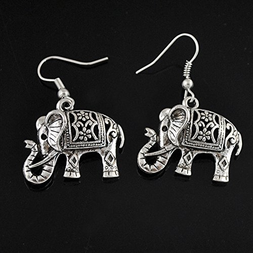 Yantu Vintage tibetischen Silber Filigree geschnitzten Elefanten-Tropfen baumeln Ohrringe 3.5cm -