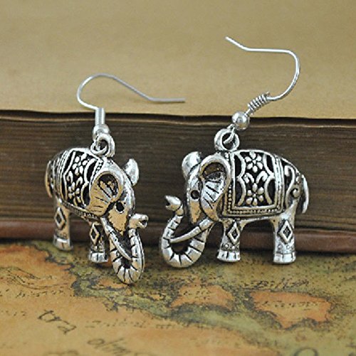 Yantu Vintage tibetischen Silber Filigree geschnitzten Elefanten-Tropfen baumeln Ohrringe 3.5cm -
