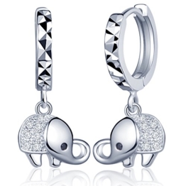 Yumilok 925 Sterling Silber Zirkonia Elefanten Ohrhänger Creolen Ohrringe Hypoallergen Ohrschmuck Earrings für Damen Frauen Mädchen -