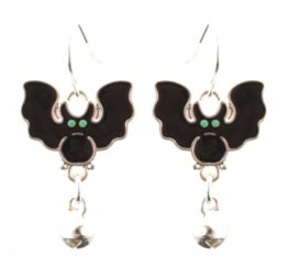 Zest Fledermaus-Ohrringe, für Halloween, mit Silber-Glocken, für gepiercte Ohren, Schwarz -