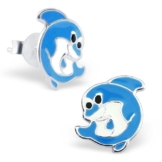 1 Paar Kleine Sterling Silber Blau &Ohrstecker Weiße Hai " -