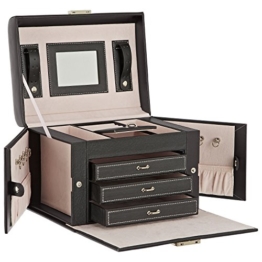 DAILYDREAM® Exklusives Schmuckkästchen Schmuckkasten in schwarz mit 3 Schubladen und weiteren Extras -