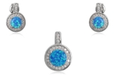EYS Damen-Schmuckset synthetischer Opal Zirkonia 18 x 12 mm 925 Sterling Silber blau im Etui Ohrringe Anhänger -