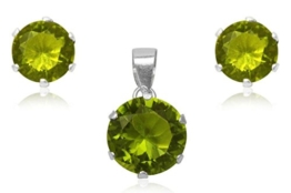 EYS Damen-Schmuckset Zirkonia rund 925 Sterling Silber peridot-grün im Etui - Ohrstecker 6 mm und Anhänger 10 mm -