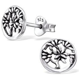 EYS JEWELRY® Damen-Ohrringe Baum des Lebens Lebensbaum Weltenbaum 7 x 7 mm blank 925 Sterling Silber oxidiert silber im Etui Damenohrstecker -