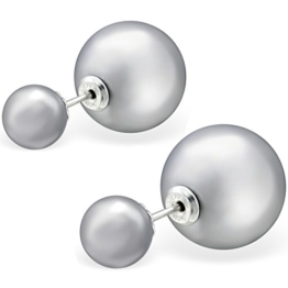 EYS JEWELRY® Damen-Ohrringe Doppel-Perlen Kugeln 8 x 14 mm Perlen Kunstperlen 925 Sterling Silber grau im Etui Damenohrstecker -