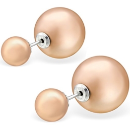 EYS JEWELRY® Damen-Ohrringe Doppel-Perlen Kugeln 8 x 14 mm Perlen Kunstperlen 925 Sterling Silber pfirsich im Etui Damenohrstecker -