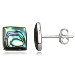 EYS JEWELRY® Damen-Ohrringe Eckig 8 x 8 mm Abalone Paua Muschel 925 Sterling Silber grün-blau türkis im Etui Damenohrstecker -